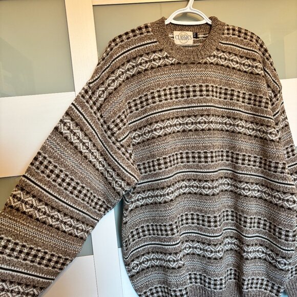 ‼️SOLD‼️ VINTAGE 90s R&R Classics Brown and White Knit Crew Sweater Pullover XL - Picture 4 of 13